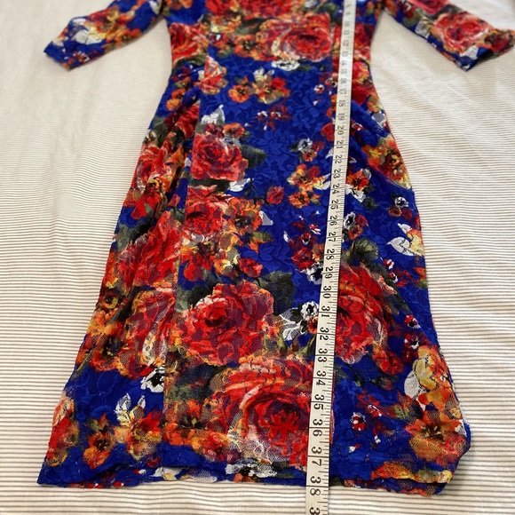 Joseph Ripkoff Size 4 Floral Bodycon 3/4 sleeve Dress - Picture 3 of 9